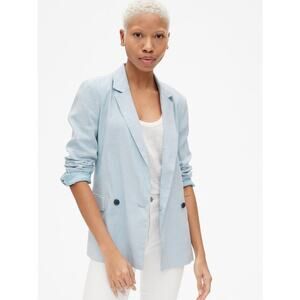 Gap Women’s 6 Blue Linen Blend Blazer Office Career Minimalist Nautical Preppy
